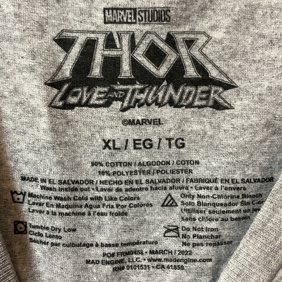 Marble Studios Thor Kids T shirt size XL grey color - Picture 2 of 3